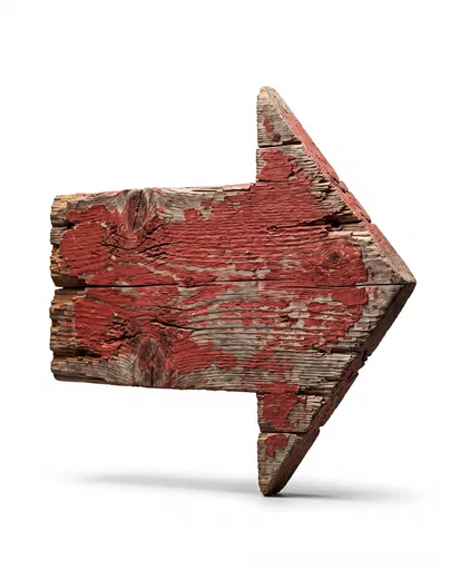 Weathered Red Wooden Directional Arrow Sign