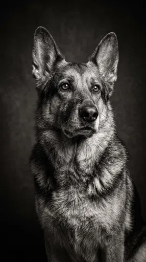 Monochrome Studio Portrait of German Shepherd