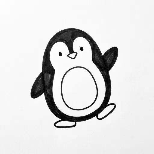 Simple Black Marker Penguin Drawing