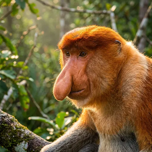 Backlit Proboscis Monkey in Jungle
