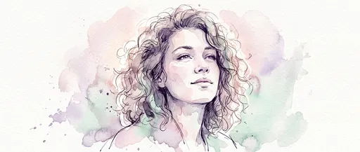Watercolor and Ink Portrait of Woman