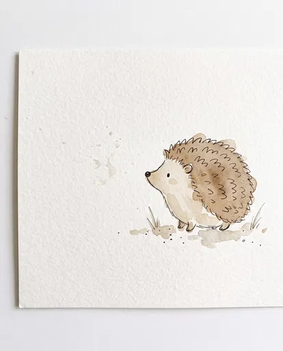 Watercolor and Ink Cute Hedgehog Illustration