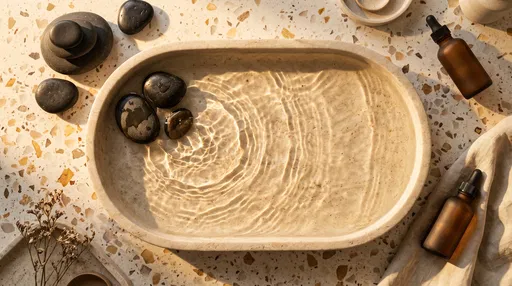 Spa Water Tray on Terrazzo Counter
