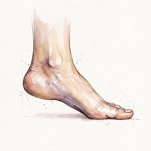 Watercolor and Ink Human Foot Profile Illustration