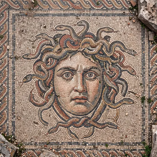 Ancient Roman Floor Mosaic of Medusa