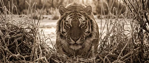 Sepia Siberian Tiger in Frosted Reeds