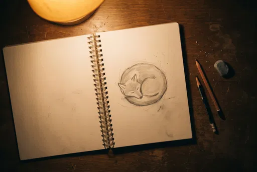 Pencil Sketch of Sleeping Wolf in Sketchbook