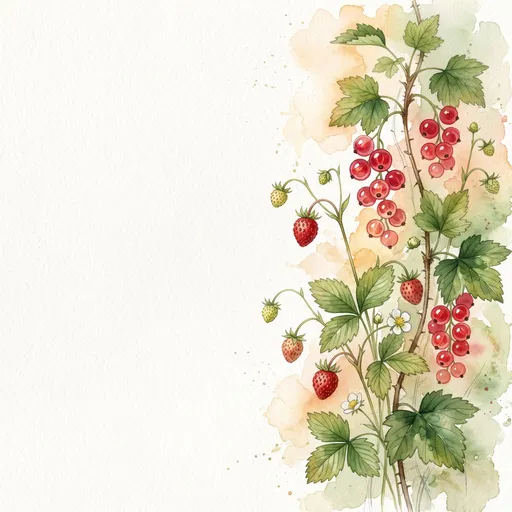 Watercolor Red Currants and Wild Strawberries