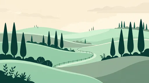 Mint Green Hills and Cypress Illustration