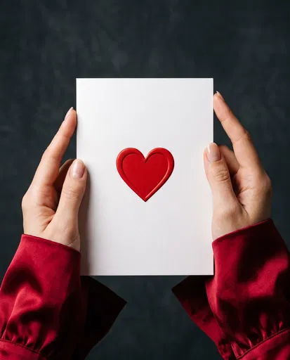 Hands Holding Minimalist Red Heart Card