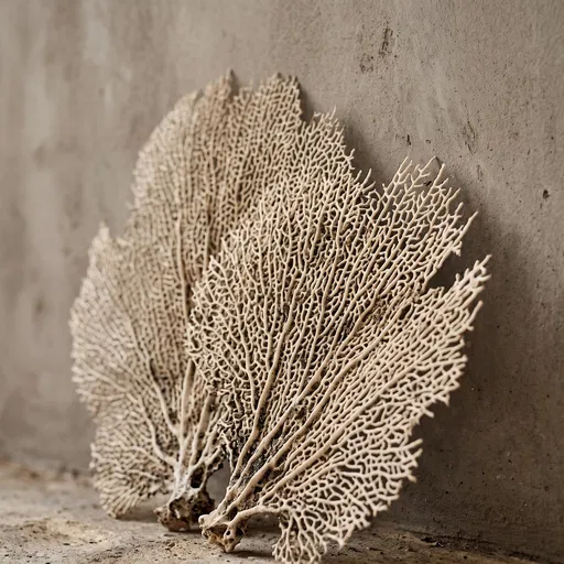 Two Bleached Sea Fans Against Concrete