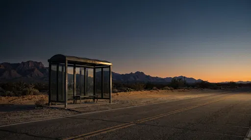 Empty Desert Bus Stop at Dusk
