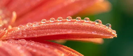 Macro Coral Flower Petal With Morning Dewdrops