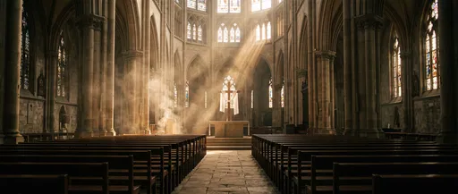 Sunbeams Illuminating Cross in Gothic Cathedral