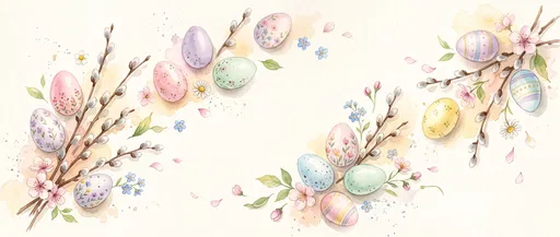Watercolor Pastel Easter Eggs and Willow Banner