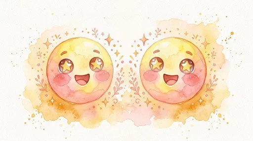 Watercolor Star-Eyed Smiling Emoticon Pair