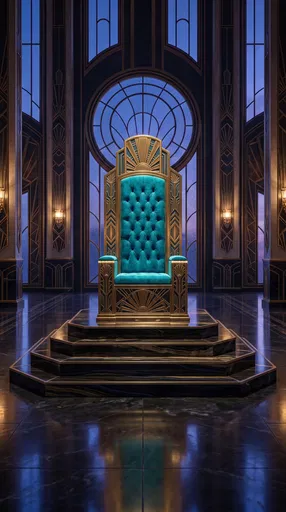Art Deco Brass and Teal Velvet Throne