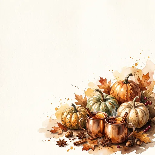 Watercolor Autumn Still Life With Copy Space