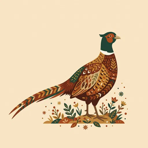 Folk Art Ring-Necked Pheasant Illustration