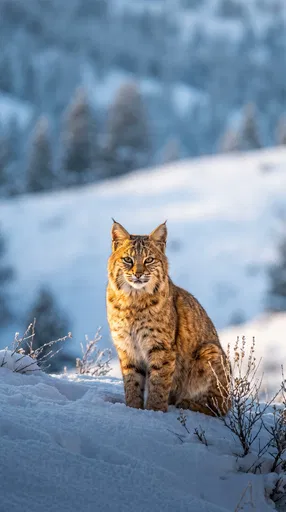 Bobcat Sitting in Snowy Winter Landscape