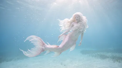 Ethereal Albino Mermaid Floating Underwater