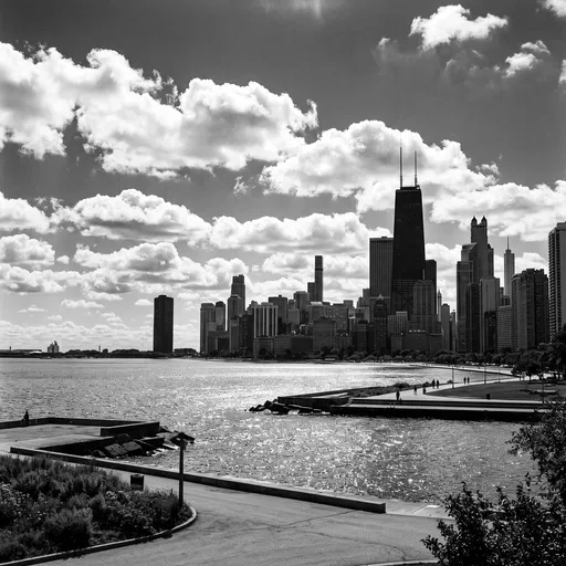 Black and White Chicago Lakefront Skyline