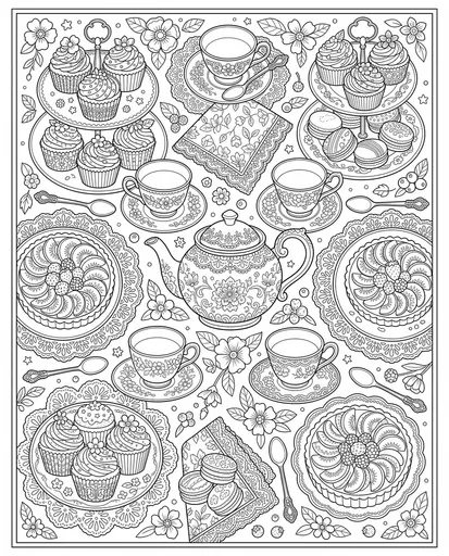 Tea Party Desserts Coloring Page Illustration