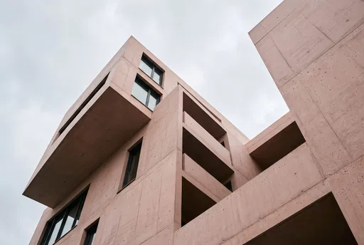 Modern Salmon Pink Concrete Building