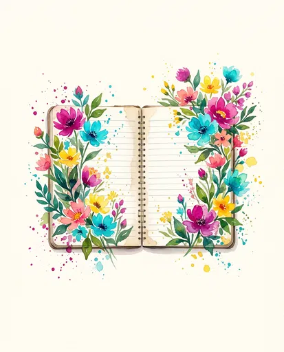 Watercolor Floral Open Spiral Notepad Illustration