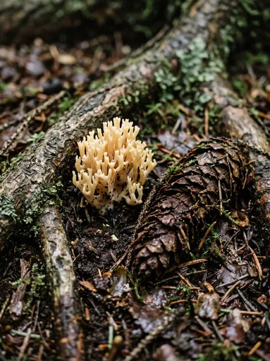 Pale Coral Fungus on Forest Floor