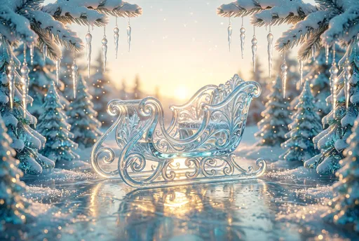 Crystal Sleigh in Snowy Winter Forest