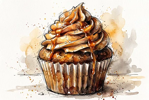 Watercolor Salted Caramel Cupcake Sketch