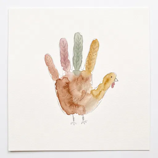 Watercolor Handprint Turkey Illustration