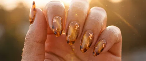 Amber Tortoise Almond Nails in Sunset Light