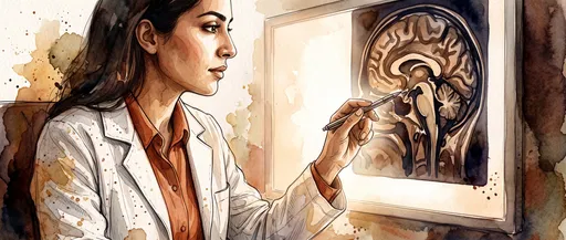 Watercolor Illustration of Radiologist Examining Brain Scan