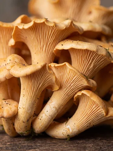 Clustered Golden Chanterelle Mushrooms Macro
