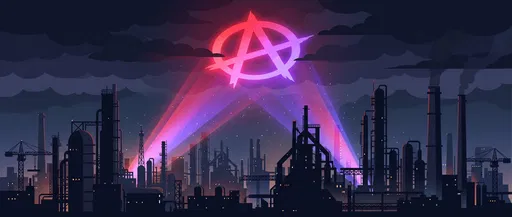 Anarchy Projection Over Night Industrial Skyline
