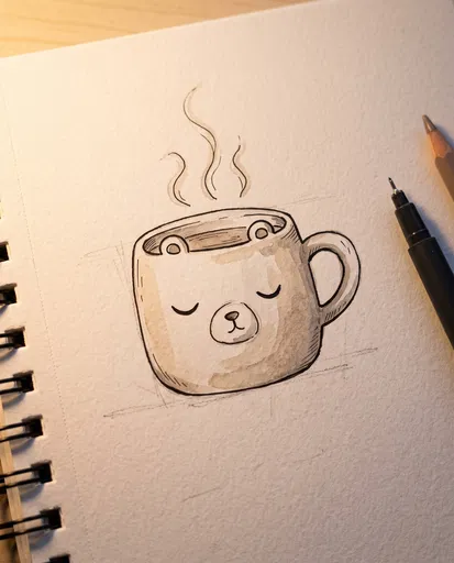 Cute Sleepy Bear Mug Sketchbook Drawing