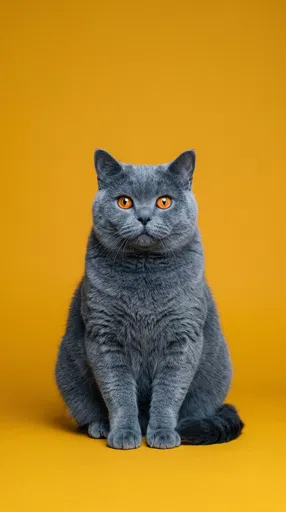 British Shorthair Cat on Yellow Backdrop