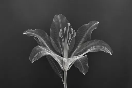 Monochrome X-Ray Style Blooming Lily Flower