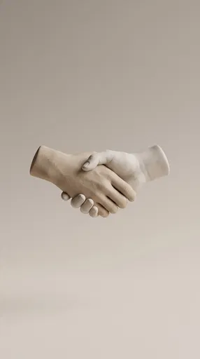 Minimalist Ceramic Hands Shaking in Neutral Tones