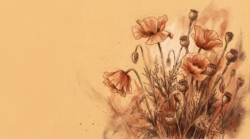 Sanguine Chalk Drawing of Wild Poppies