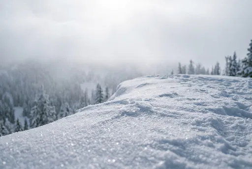Snowy Mountain Ridge in Morning Mist