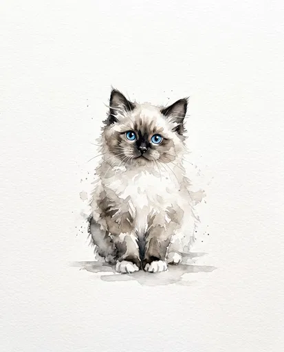 Watercolor Ragdoll Kitten Illustration