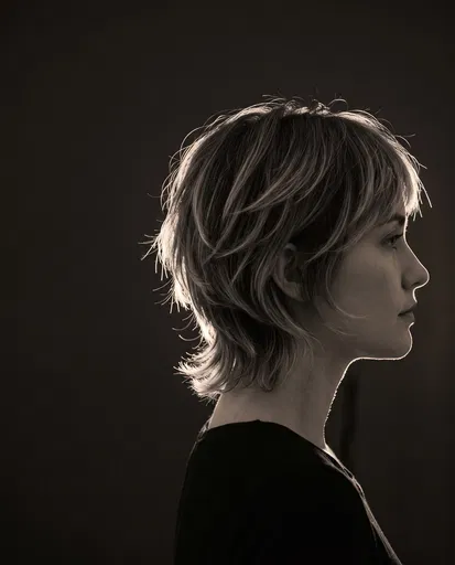 Monochrome Profile Portrait of Short Layered Haircut