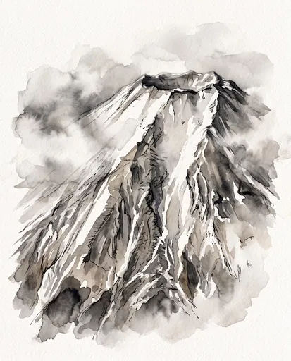 Watercolor and Ink Mount Fuji Summit