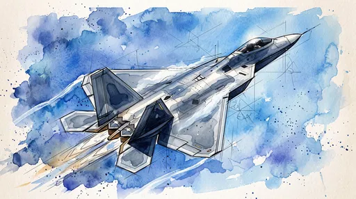 Watercolor Illustration of Stealth Fighter Jet
