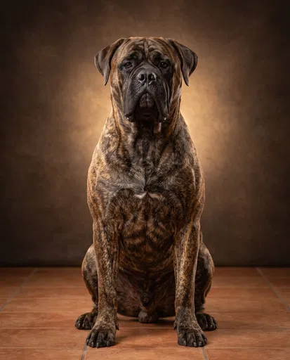 Studio Portrait of Brindle Bullmastiff