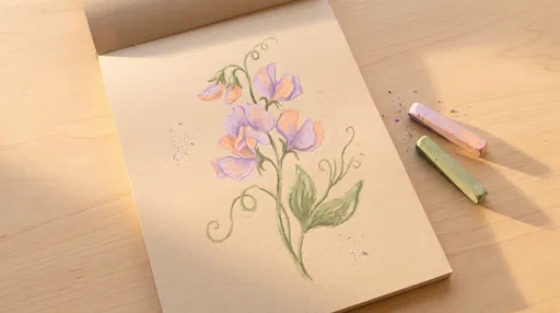 Chalk Pastel Sweet Pea Flower Drawing