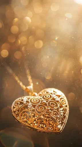 Gold Filigree Heart Pendant With Bokeh